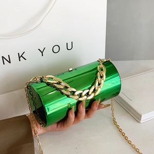 Sac De Soirée Cylindrique Miroir Métallique Pour Femme Avec Doubles Chaînes En Métal Pochette De Fête Brillante En Acrylique