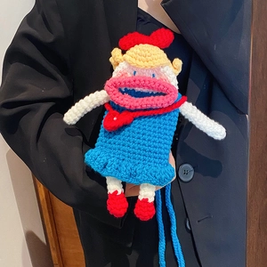 Sac À Bandoulière Crochet Fait Main Grande Bouche Personnage Dessin Animé Petite Pochette Téléphone Pour Femmes Filles