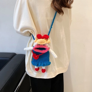 Handmade crochet cartoon bag with funny big mouth and adjustable shoulder strap