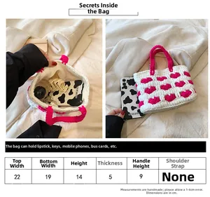 Tabella taglie dettagliata per borsa a mano fragola lavorata a maglia fatta a mano