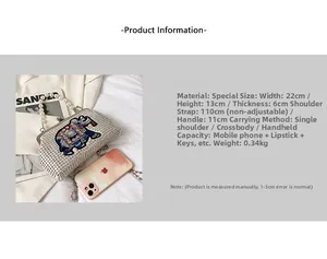 Detail view of silver rhinestone elephant evening bag with pearl handle, 22x13x6cm size