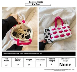 Guida alle taglie della borsa all'uncinetto con cuori e dettagli sulla capacità interna