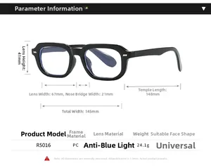 Tableau détaillé des tailles pour lunettes anti-lumière bleue avec monture PC R5016