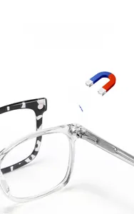 Close-up of TR90 glasses frame showing strong magnetic attachment system for lens