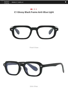 Vue détaillée des lunettes anti-lumière bleue carrées noir brillant sous deux angles