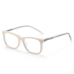 Fashionable TR90 cream square cat-eye glasses frame with clear transparent temples