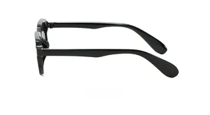 Detailed back view of sleek black square sunglasses with smooth temples in vintage style