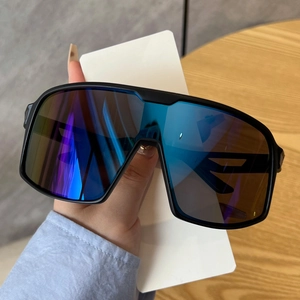 Macro view of oversized sports sunglasses with colorful polarized mirror lenses