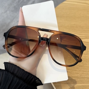 Retro Aviator Sunglasses Large Frame Double Bridge Gradient PC Lens Plastic Frame Fashion Shades For Men And Women