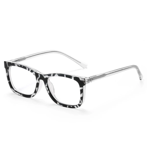 Fashionable leopard print TR90 square glasses frames with transparent temples for women