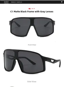 Detail of matte black sports sunglasses with grey lenses and hollowed temple design