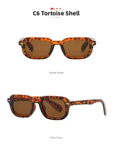 Detail view of square leopard print sunglasses with brown lenses and tawny tortoise frame