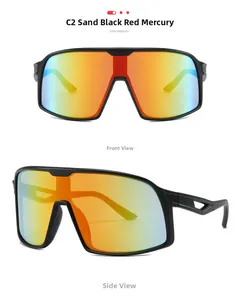Front and side view of sports sunglasses with oversized orange gradient mirror lenses