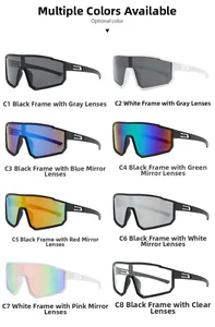 Détails de lunettes de soleil de sport oversize avec plusieurs couleurs de montures et verres