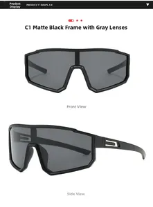 Détail de monture noire mate et verres gris sur des lunettes de soleil de sport oversize
