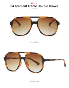 Macro view of C4 tortoise shell pilot sunglasses with double-bridge and tea gradient lenses