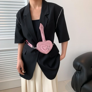 Marsupio chic a forma di cuore rosa metallizzato con cintura regolabile per donne e ragazze
