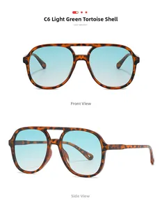 Detailed front and side views of vintage tortoiseshell aviator sunglasses with green lenses