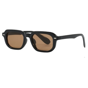 Retro black square sunglasses with brown lenses and silver rivet accents