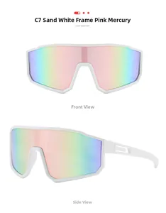 Détail des lunettes de cyclisme surdimensionnées blanc mat avec verres miroirs roses