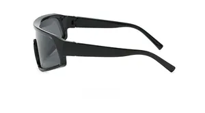 Rear view of black oversized sports sunglasses showing curved temples and wrap-around frame