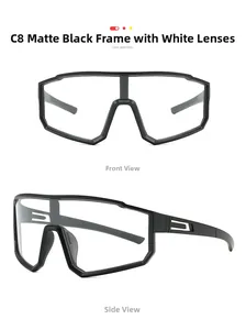 Détails de lunettes de cyclisme noir mat avec verres blancs pour sports de plein air