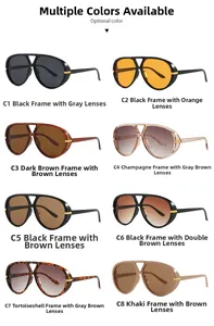 Grid view of oversized pilot sunglasses in eight diverse frame and lens color options