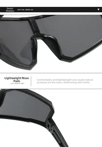 Détail montrant les plaquettes de nez légères des lunettes de soleil de sport noires