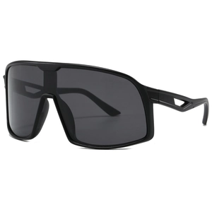Matte black oversized sports sunglasses with aerodynamic hollow temples for outdoor cycling