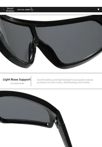 Detail view of lightweight nose pads and sturdy hinges on oversized black sunglasses
