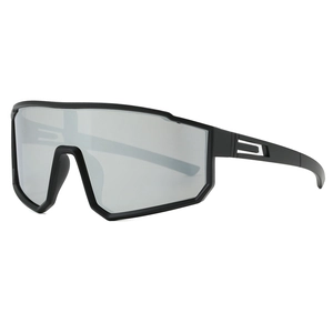 Lunettes de soleil de cyclisme surdimensionnées avec monture noire mate et verres miroirs