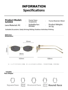 Detailed size chart for diamond metal sunglasses with dimensions and frame specifications