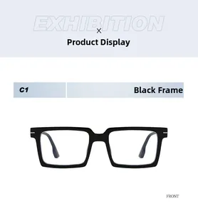 Vue de face d'une monture de lunettes carrée noire oversize au fini poli brillant