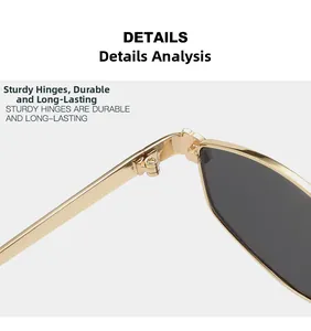 Close-up of durable golden metal hinges on leopard head sunglasses with dark lenses