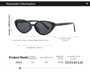 Fiche technique des lunettes œil de chat R5022 avec monture PC et verres en AC