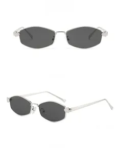 Silver metal leopard head sunglasses showing front and 45-degree side view details