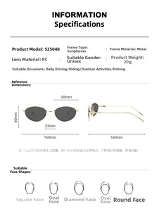 Tableau des tailles détaillé pour lunettes de soleil Y2K avec monture en métal