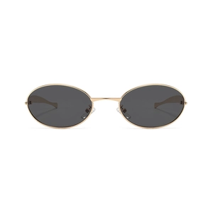 Occhiali da sole ovali in metallo retrò con montatura sottile dorata e lenti scure unisex