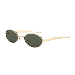 Occhiali da sole ovali vintage con montatura dorata e lenti verde scuro per uomo e donna
