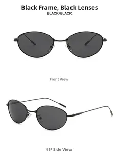 Vue de face et de profil à 45 degrés de lunettes de soleil œil-de-chat Y2K métalliques