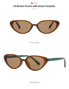 Détail de lunettes de soleil œil-de-chat rétro avec monture thé et branches vertes en vues