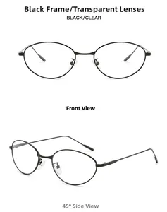 Vues de face et de profil de lunettes œil-de-chat vintage Y2K avec monture fine en métal noir