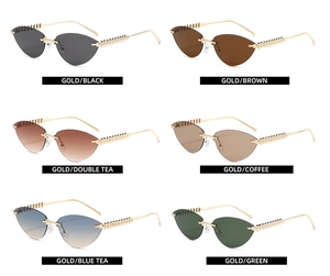 Lot de lunettes de soleil œil de chat sans monture avec branches dorées tressées
