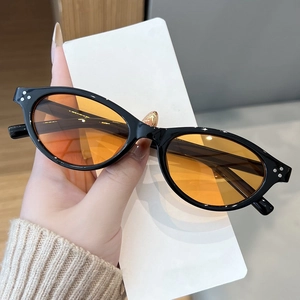 Retro Oval Narrow Frame Sunglasses Plastic Frame AC Lens Vintage Hip Hop Streetwear UV400 For Men And Women