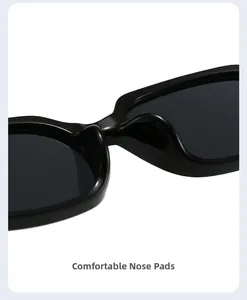 Macro detail of high-quality black sunglasses featuring comfortable integrated nose pads
