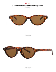 Front and side view of tortoise shell oval sunglasses with tea lenses and metal rivets