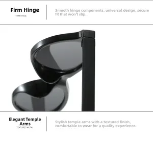Detail of smooth metal hinges and sleek temples on black oval vintage sunglasses