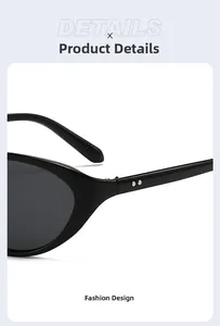 Detailed close-up of retro cat-eye sunglasses with metal rivets on black frames