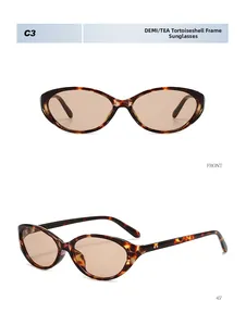 Front and 45-degree views of vintage cat eye sunglasses in tortoiseshell frame with tea lenses