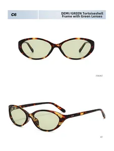 Front and side view of retro tortoise shell sunglasses with light green lenses